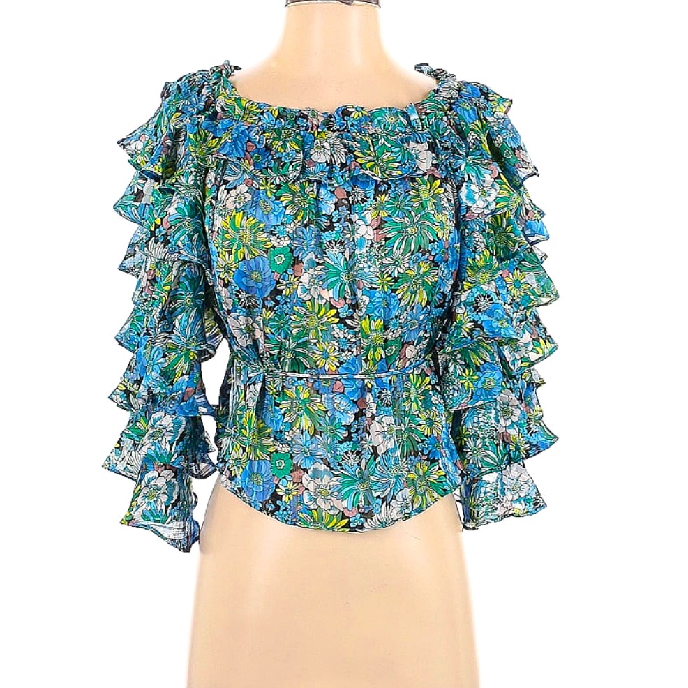 Elliatt Eram Top, Multi Floral Ruffle Sleeves, Size Small (Revolve) Nwt